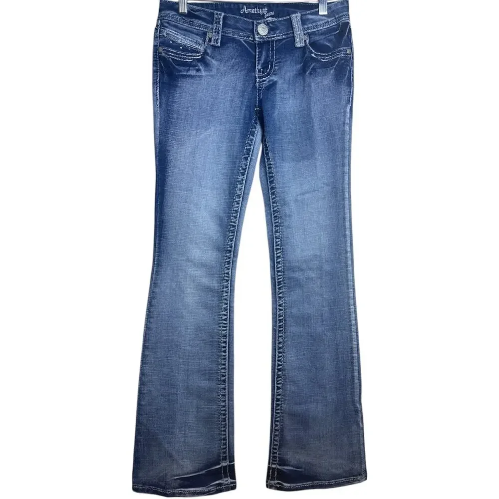 AMETHYST Y2K Style Low Rise Flare Denim Jeans w/ Stretch, Size 5 - Picture 2 of 11